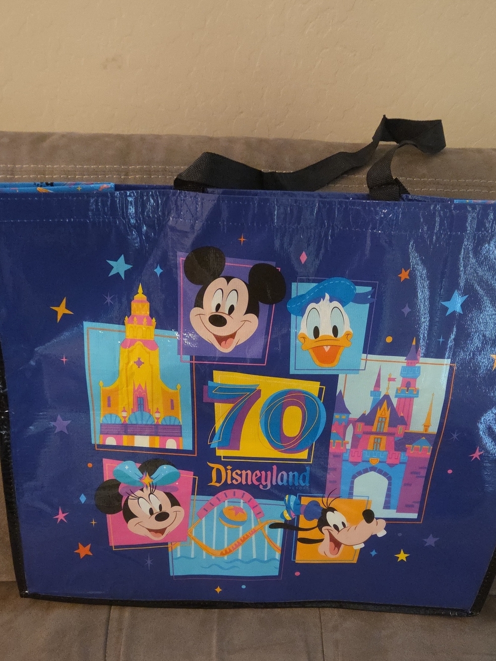 Disney Blue 70th Anniversary Tote with Multicolor Character Art